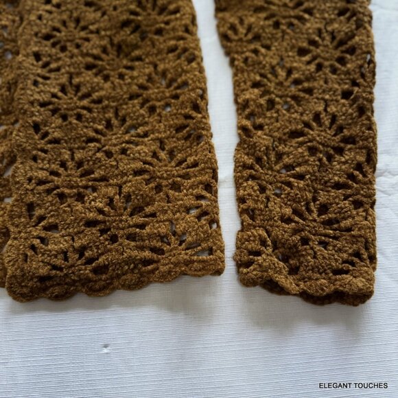 Moda International Womens Cardigan Sweater S Crochet Brown Open Front-Tie Knit - Picture 6 of 9